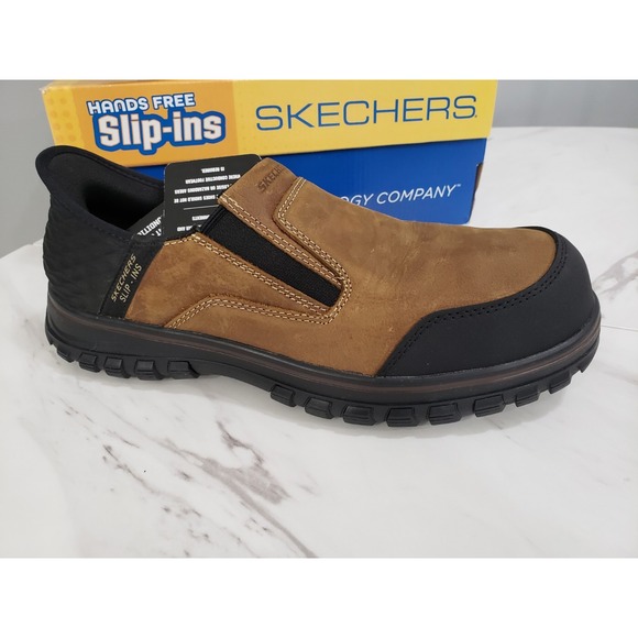 NEW SKECHERS WORK Men's Slip-Ins LOEMAN Composite Toe - Brown Size 8 Work Shoes‎